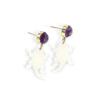 Mini White TCU Horned Frog Earrings