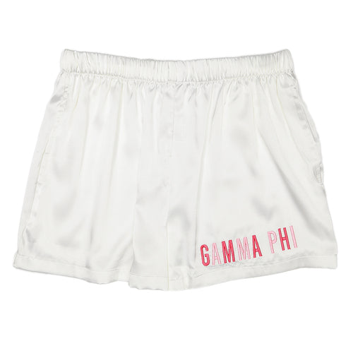 Embroidered Satin Shorts- Gamma Phi Beta