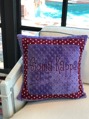 Minky Dot Square Pillow - Sigma Kappa
