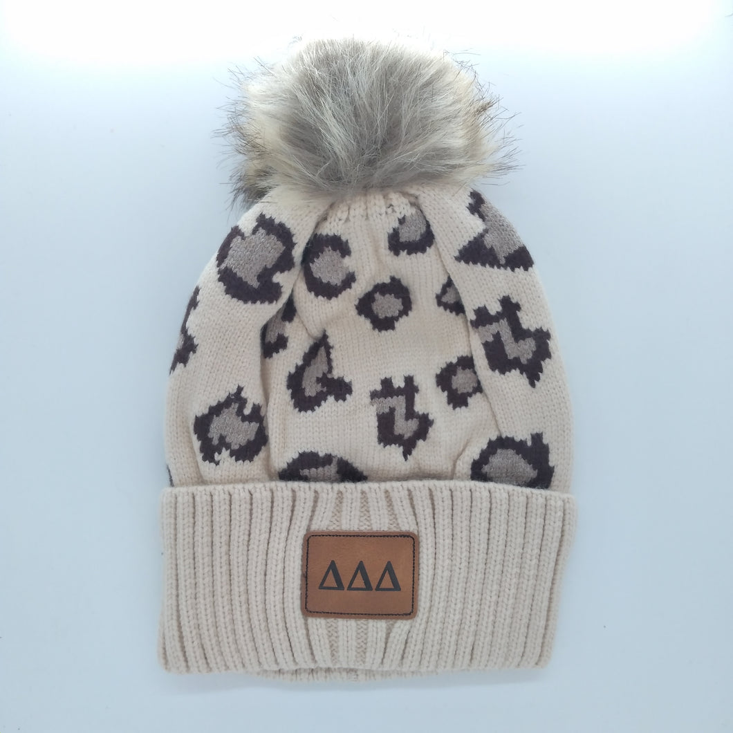 Knit Leopard Beanie- Delta Delta Delta