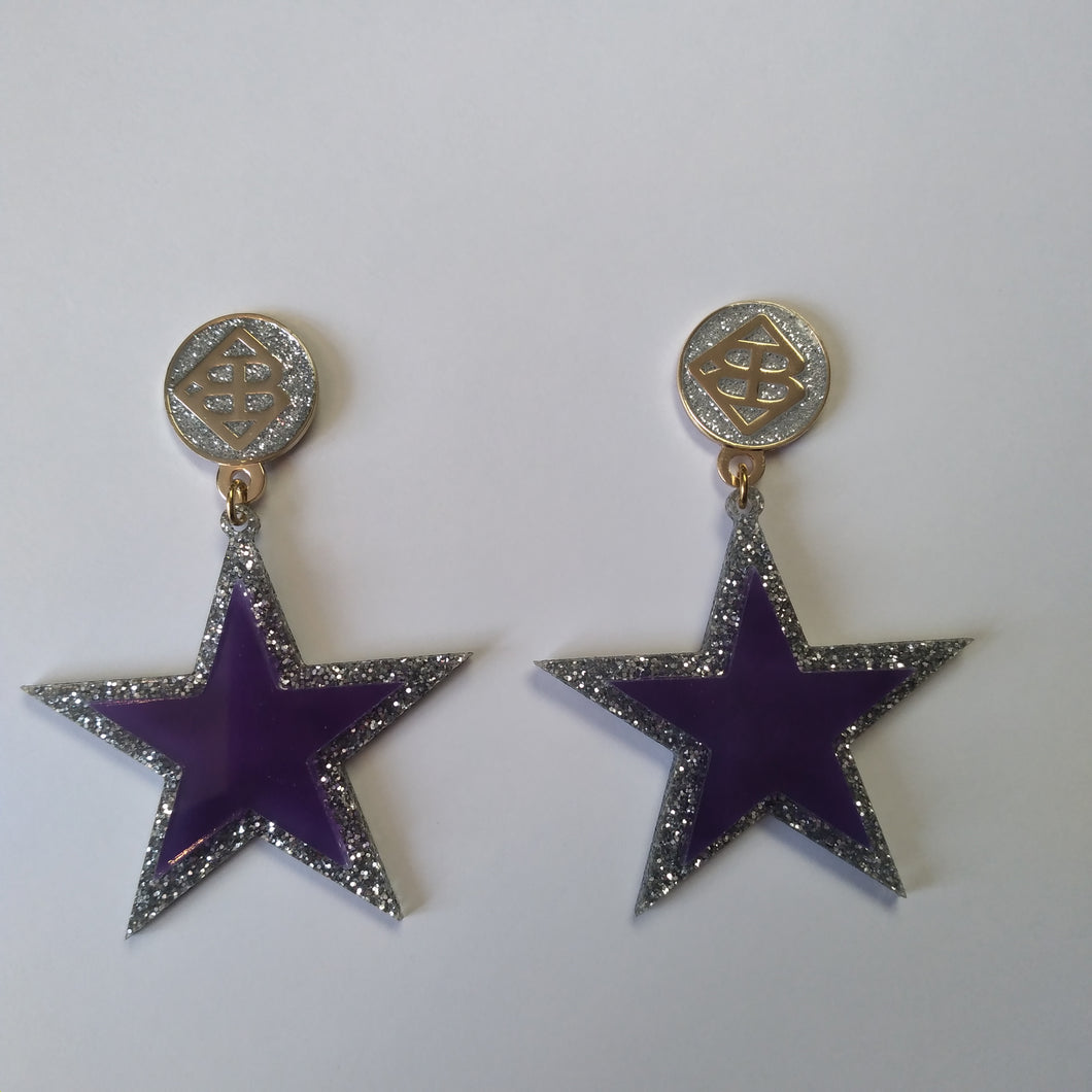 Purple and Silver Glitter Star Earrings