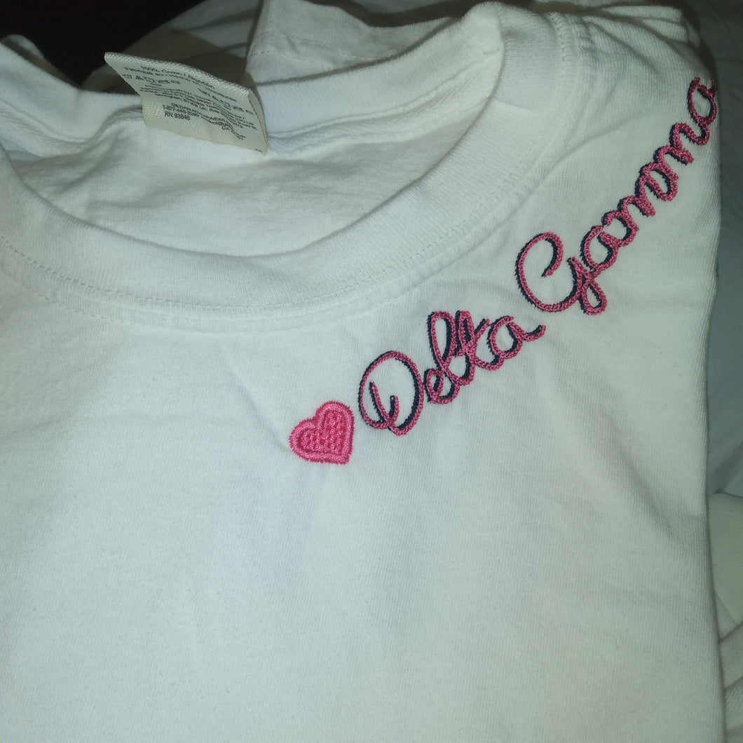 Heart Embroidered Tshirt- Delta Gamma