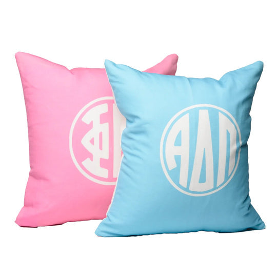 Circle Monogram Pillow- Alpha Delta Pi – Brown Bag Etc