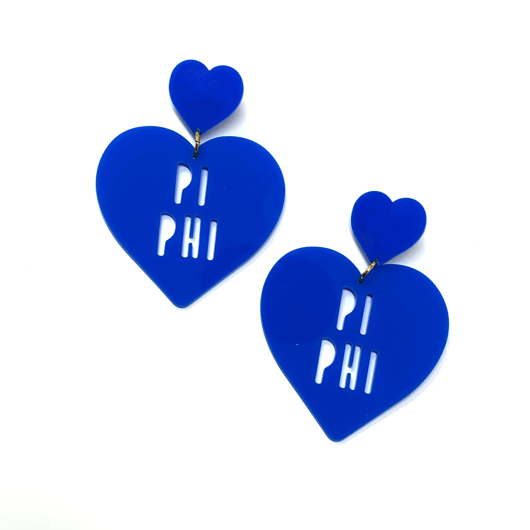 Acrylic Heart Earrings - Pi Beta Phi