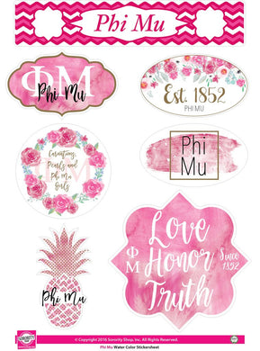 Watercolor Sticker Sheet - Phi Mu