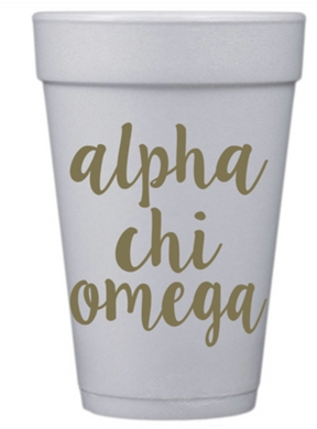 Gold Script Styrofoam Cups - Alpha Chi Omega