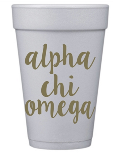 Gold Script Styrofoam Cups - Alpha Chi Omega