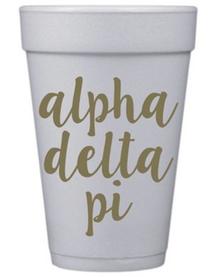 Gold Script Styrofoam Cups - Alpha Delta Pi