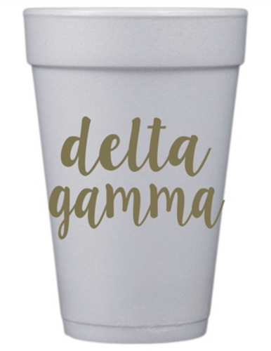 Gold Script Styrofoam Cups - Delta Gamma