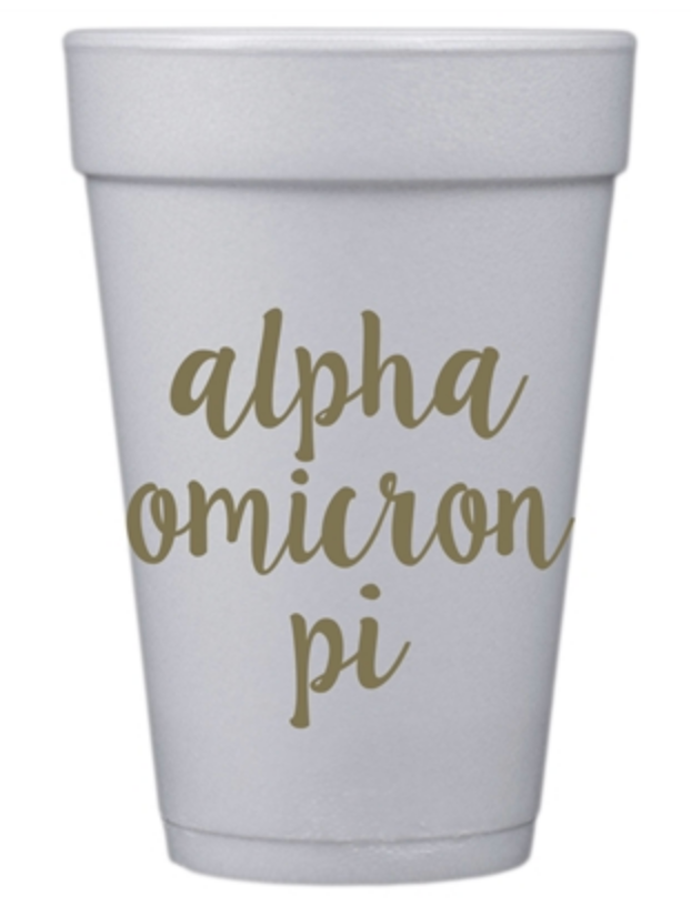 Gold Script Styrofoam Cups - Alpha Omicron Pi