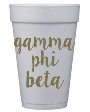 Gold Script Styrofoam Cups - Gamma Phi Beta