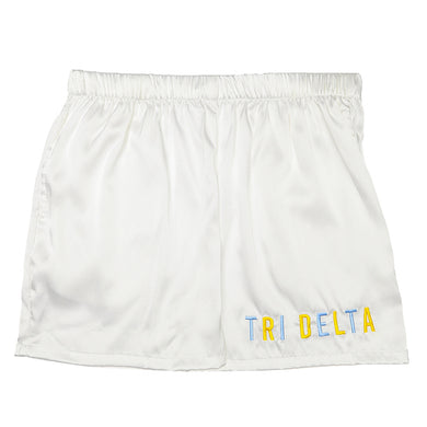 Embroidered Satin Shorts- Delta Delta Delta