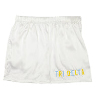 Embroidered Satin Shorts- Delta Delta Delta