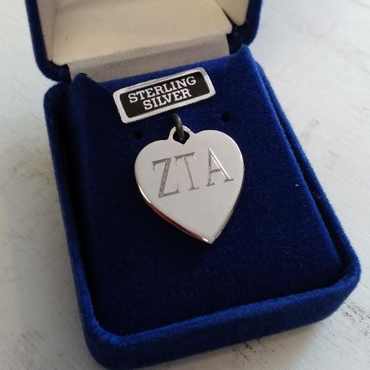 Engraved Heart Charm - Zeta Tau Alpha