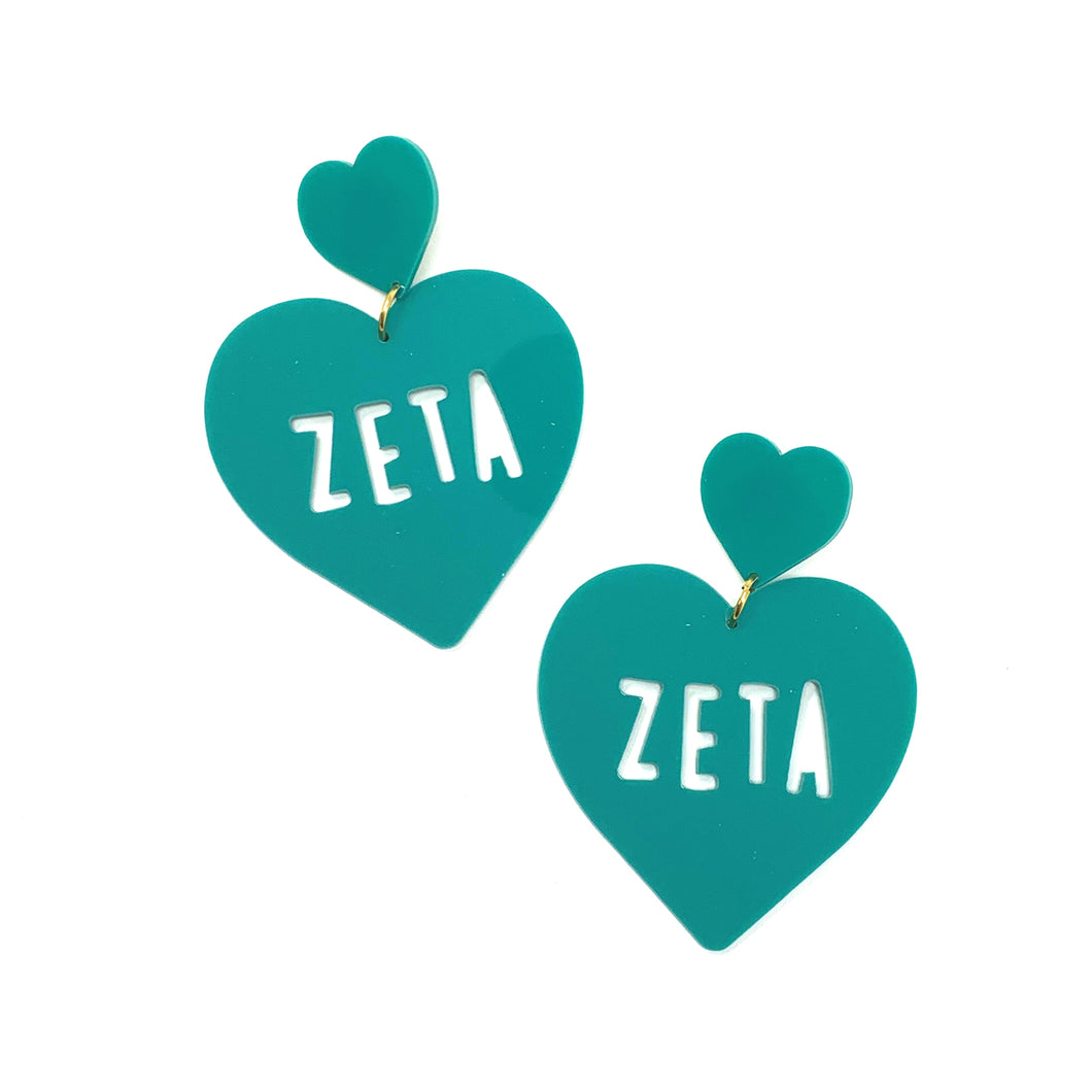 Acrylic Heart Earrings - Zeta Tau Alpha