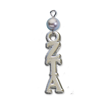 Small Vertical Letter Drop with Pearl - Zeta Tau Alpha