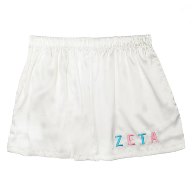 Embroidered Satin Shorts- Zeta Tau Alpha