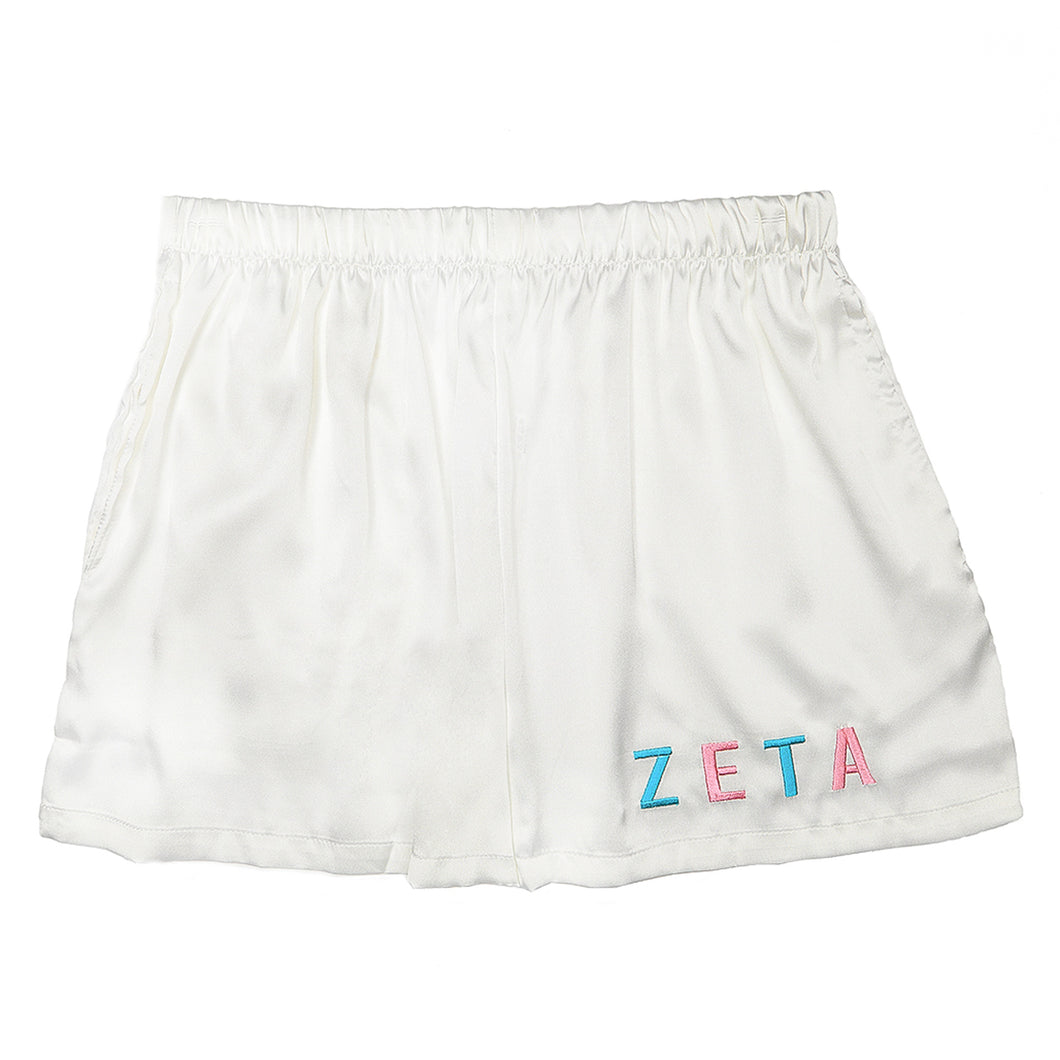 Embroidered Satin Shorts- Zeta Tau Alpha