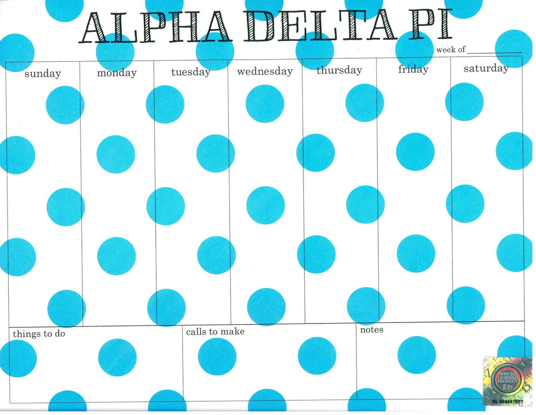 Polka Dot Weekly Notepad - Alpha Delta Pi