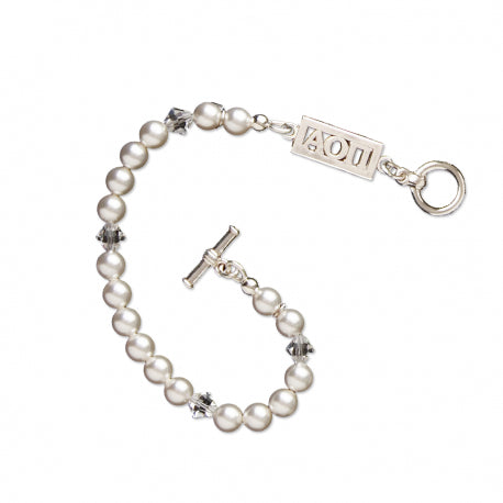 Swarovski White Pearl and Crystal Bracelet - Alpha Omicron Pi