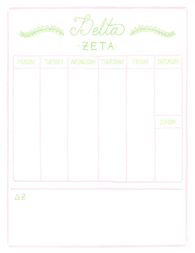 Weekly Schedule Pad - Delta Zeta