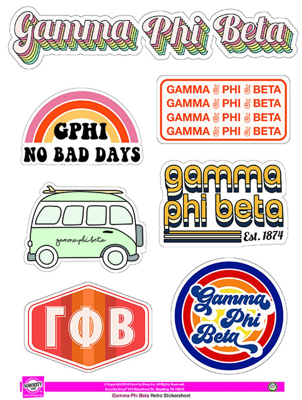 Retro Sticker Sheet - Gamma Phi Beta