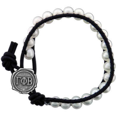 Freshwater Pearl and Black Leather Bracelet - Gamma Phi Beta