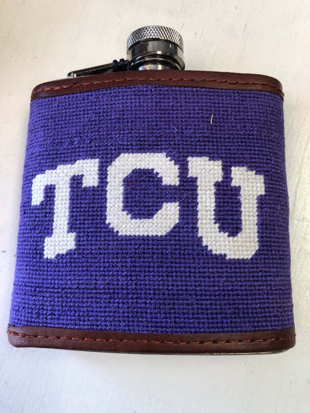 Needlepoint Flask-TCU