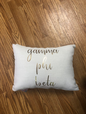 Gold Script Pillow - Gamma Phi Beta