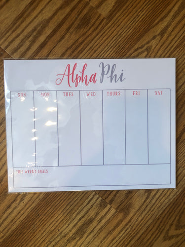 Weekly Schedule Pad - Alpha Phi