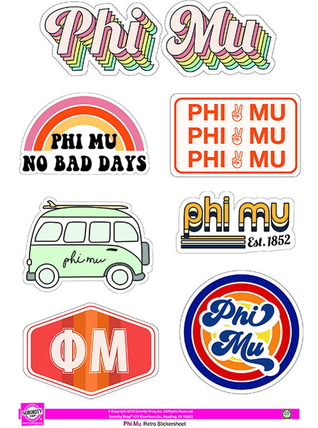 Retro Sticker Sheet - Phi Mu