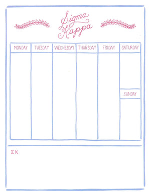 Weekly Schedule Pad - Sigma Kappa