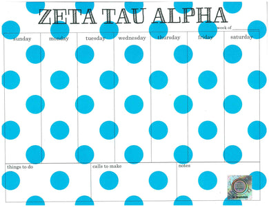 Polka Dot Weekly Notepad - Zeta Tau Alpha