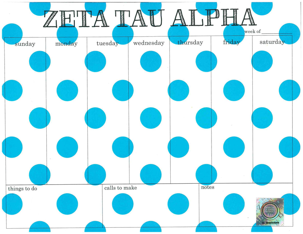 Polka Dot Weekly Notepad - Zeta Tau Alpha